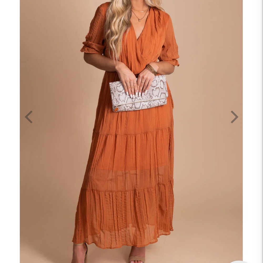 Orange maxi dress.
